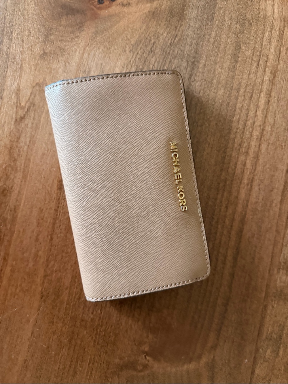 Michael Kors Tan Saffiano Leather Card & Key Holder with Gold Logo